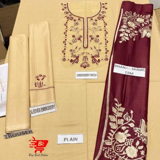 Unstitched Dhanak Embroidered Suit