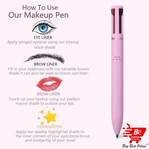 4-in-1 Makeup Pen Multifunctional Cosmetics Ballpoint Pens - Eye Shadowliner Combination, Waterproof Eyeliner, Eyebrow Pencil, Longlasting Highlighter Stick