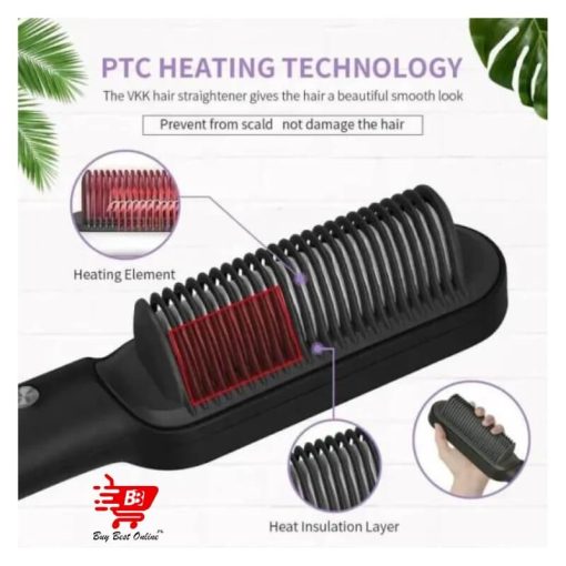 Hair Straightener Iron Brush Straight Hair Comb 2-in-1