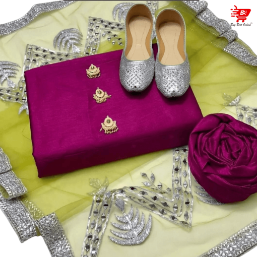 4-Piece-Unstitched-Suite-–-plum-with-Khussa