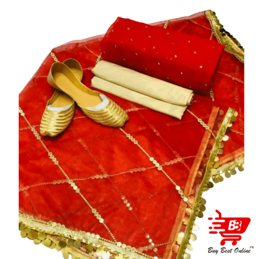 4-Piece-Unstitched-Suite-–-red-with-Khussa